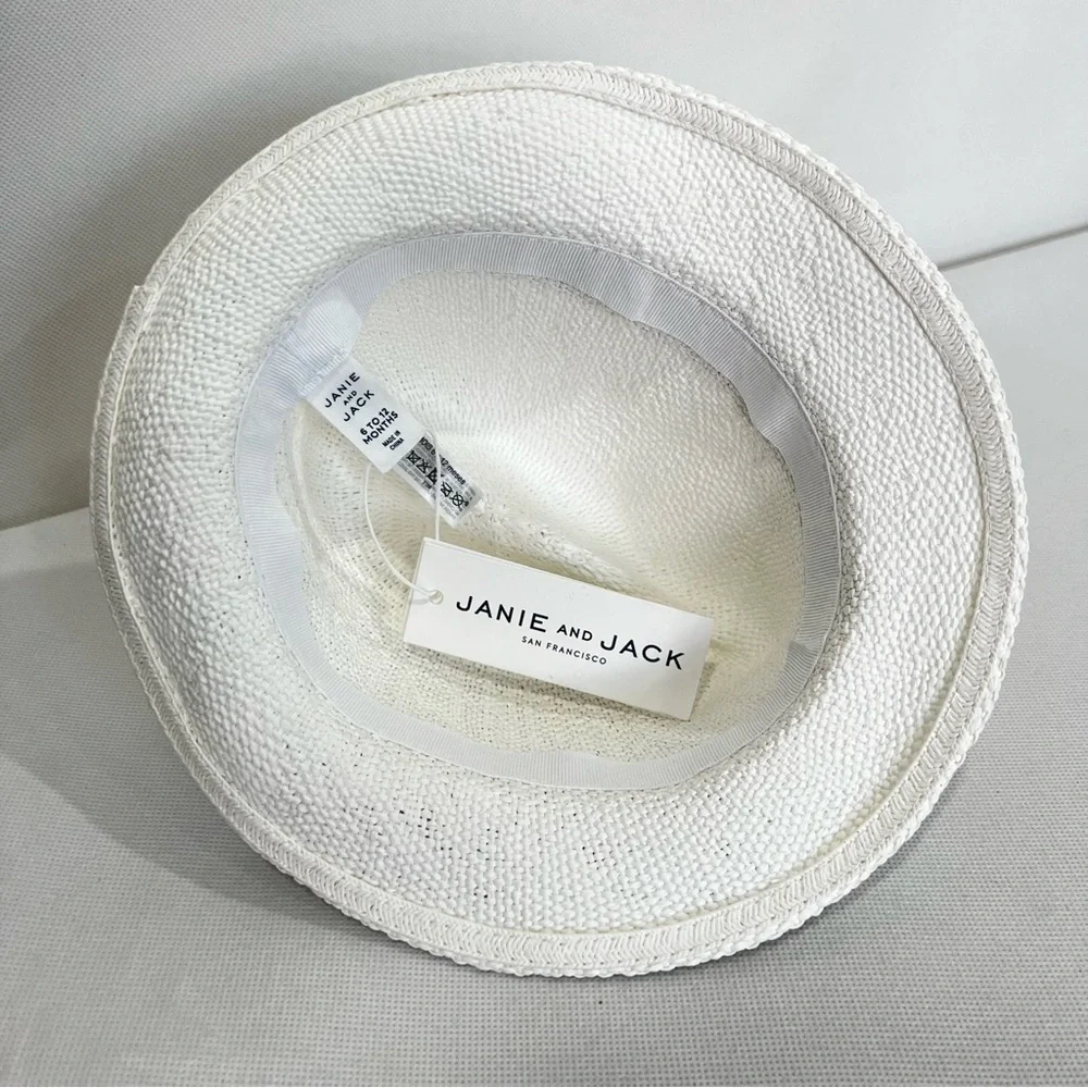 Janie And Jack Fedora Straw Hat Blue Striped Around Detail Kids Size 6-12 Months